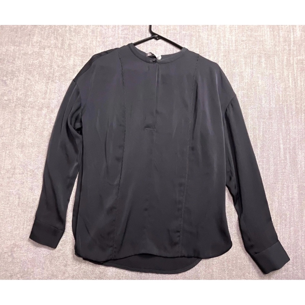 Vince Blouse Top Womens 4 Black Pleated Casual Career Crew Neck Long Sleeve
